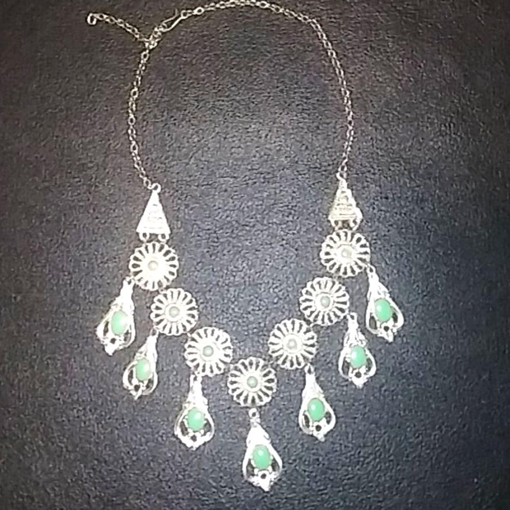 Onyx Jade and silver cocktail necklace